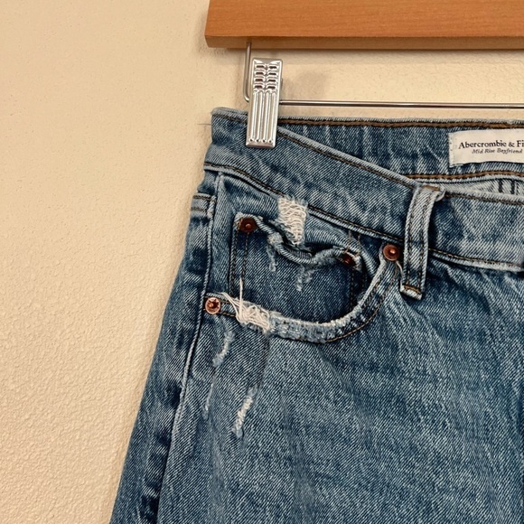Abercrombie Medium Wash Distressed Mid Rise Boyfriend Jean 25S - Picture 5 of 11
